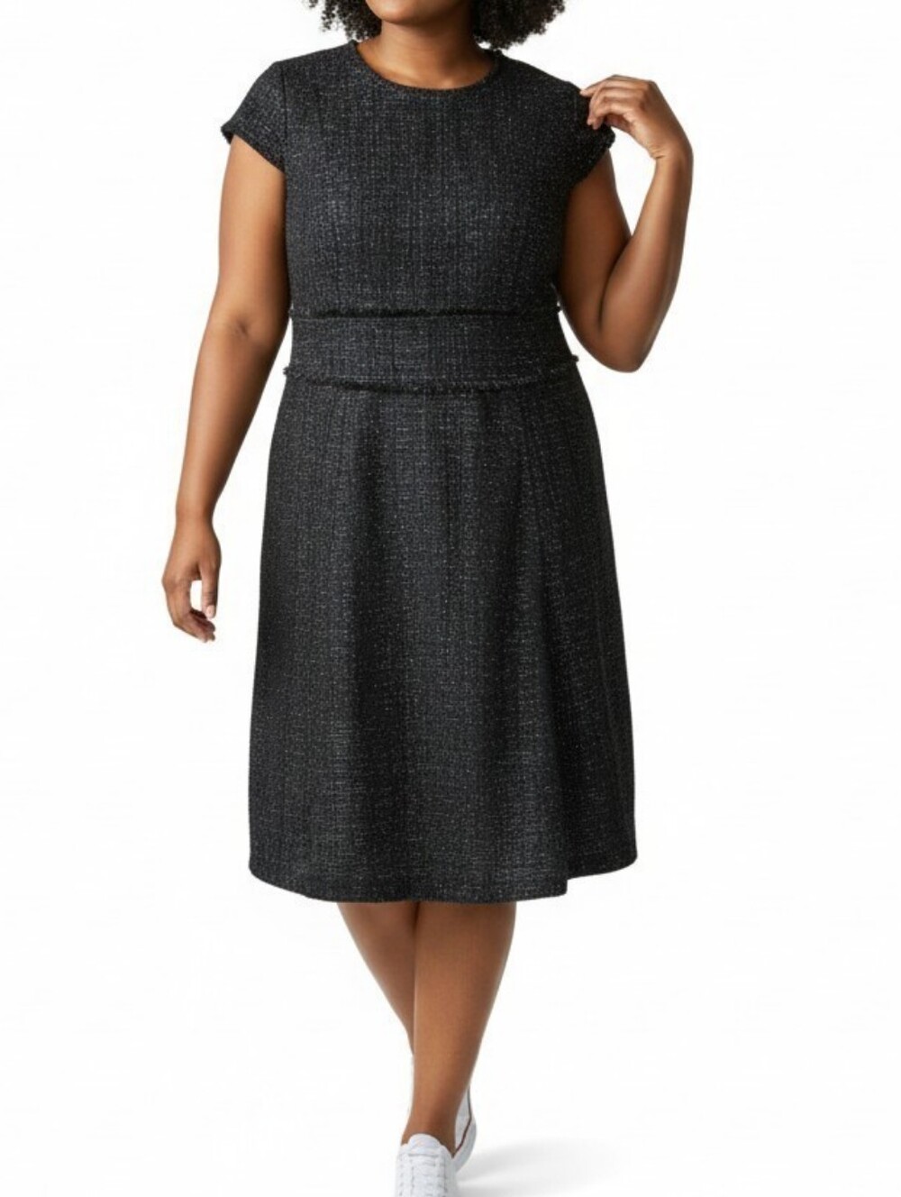 Lane Bryant Tweed Dress Size 22P Black Silver Metallic Velour Trim Pockets New